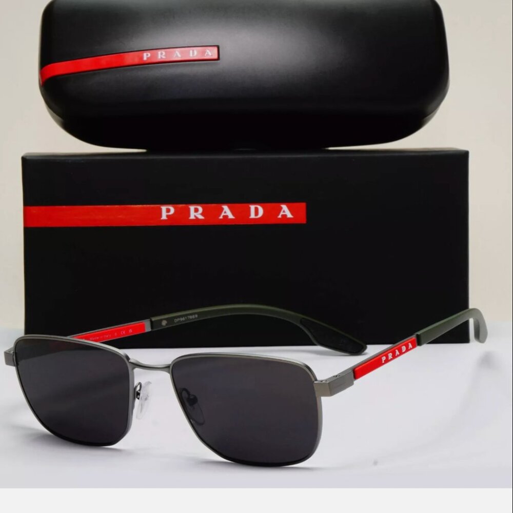 Prada Gunmetal Black Green Sunglasses New
